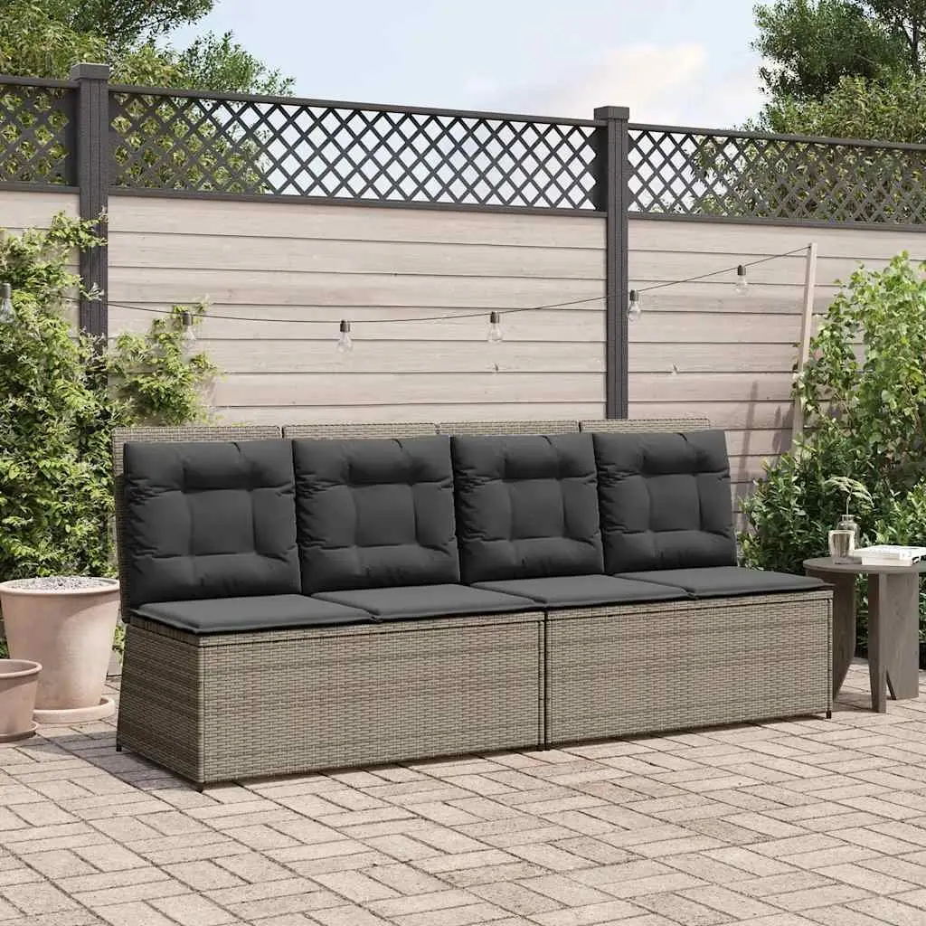 Reclining Garden Bench Outdoor Seating Adjustable Backrest Cushions Grey