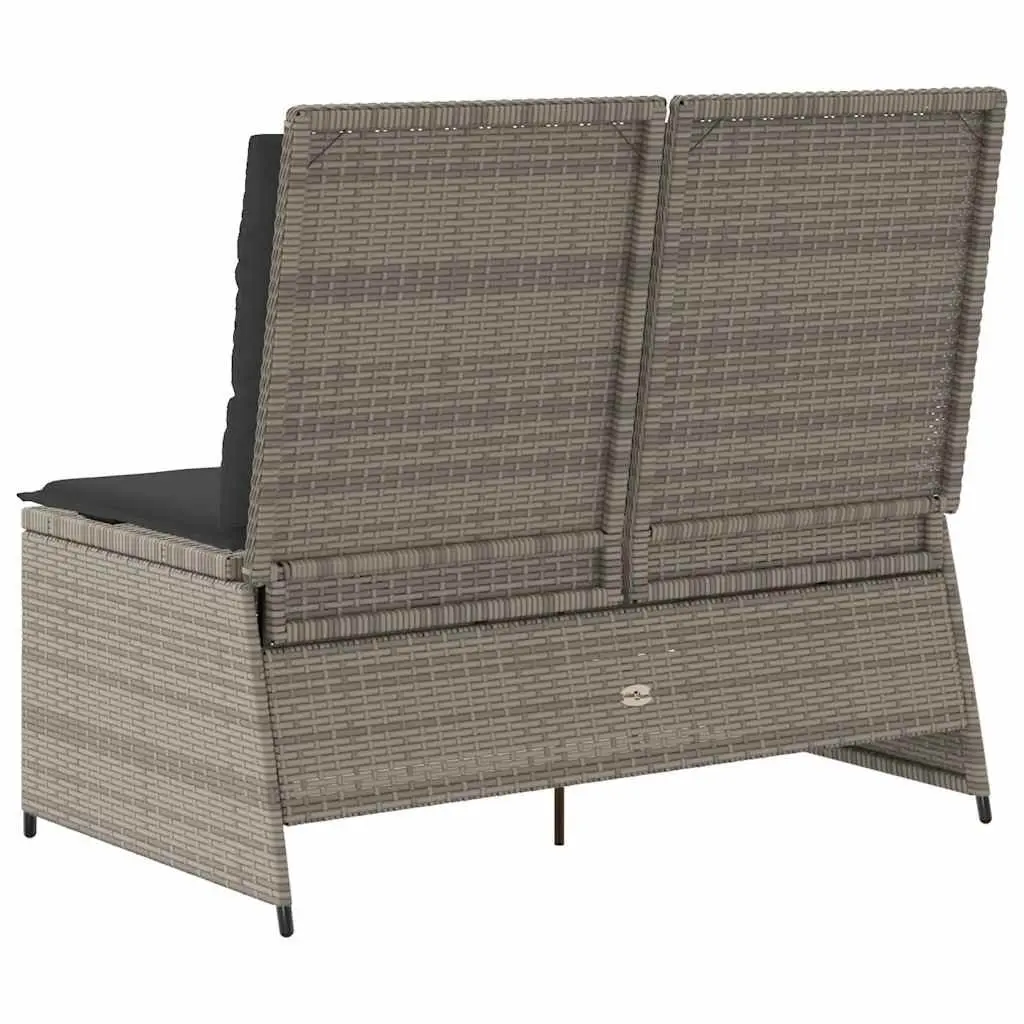 Reclining Garden Bench Outdoor Seating Adjustable Backrest Cushions Grey