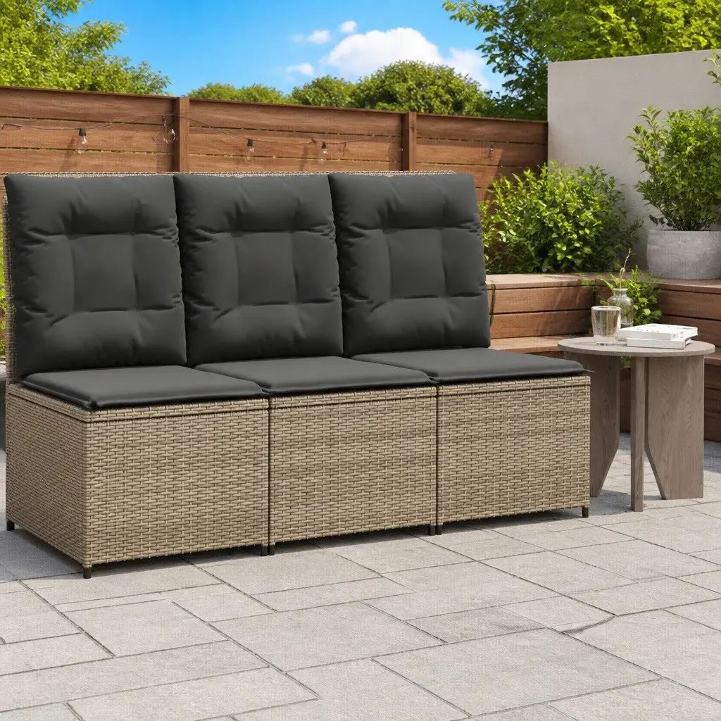 Reclining Garden Sofa Outdoor Seating Adjustable Backrest Grey Poly Rattan