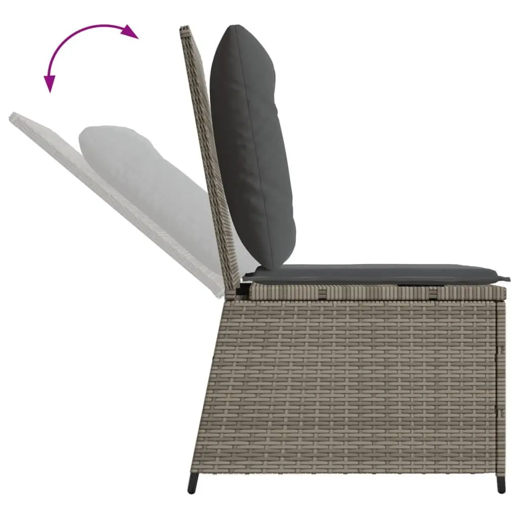 Reclining Garden Sofa Outdoor Seating Adjustable Backrest Grey Poly Rattan