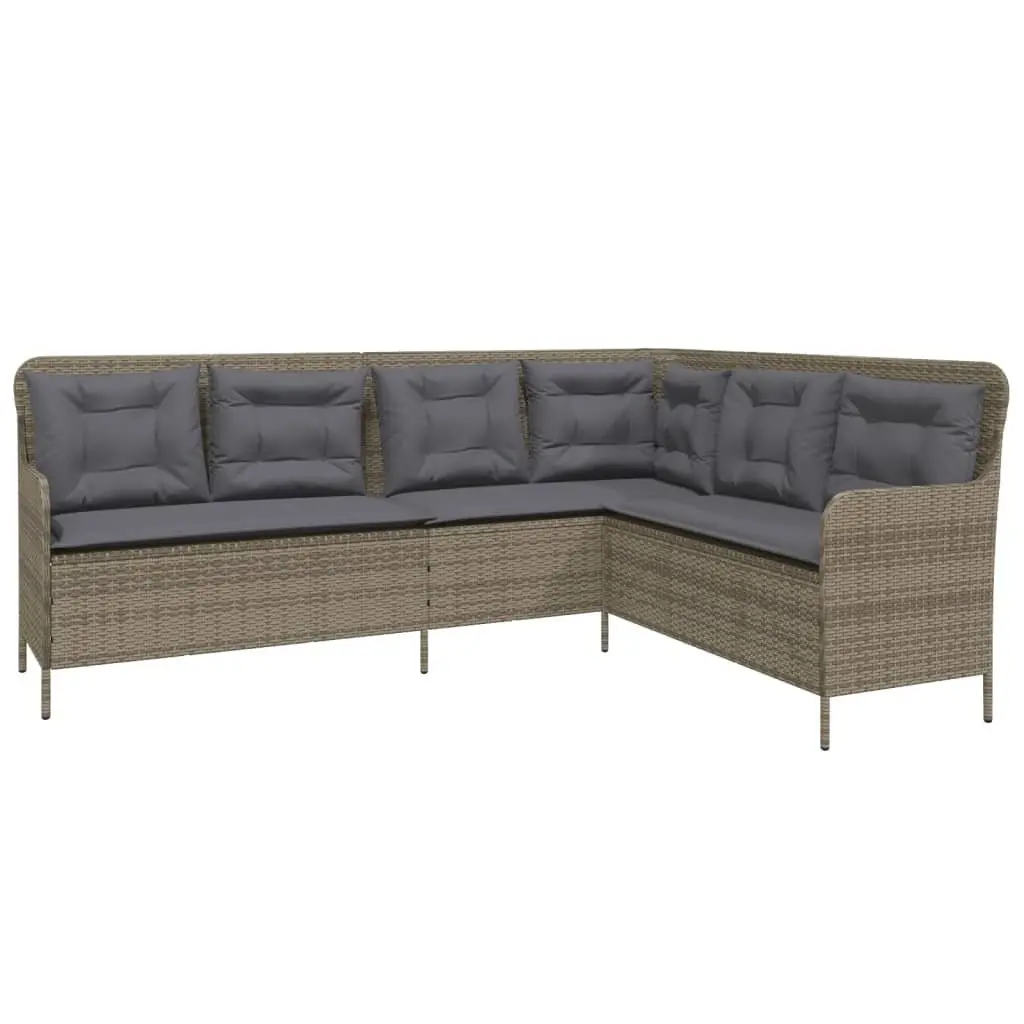 L-Shaped Garden Sofa Outdoor Patio Furniture Grey Poly Rattan with Cushions
