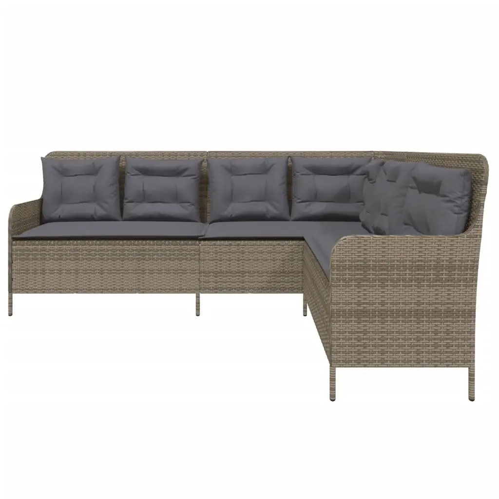 L-Shaped Garden Sofa Outdoor Patio Furniture Grey Poly Rattan with Cushions