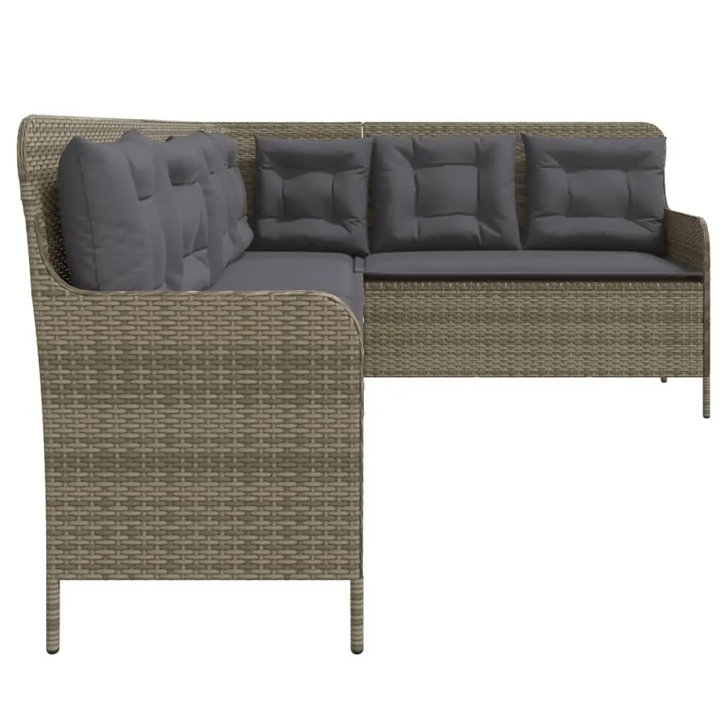 L-Shaped Garden Sofa Outdoor Patio Furniture Grey Poly Rattan with Cushions