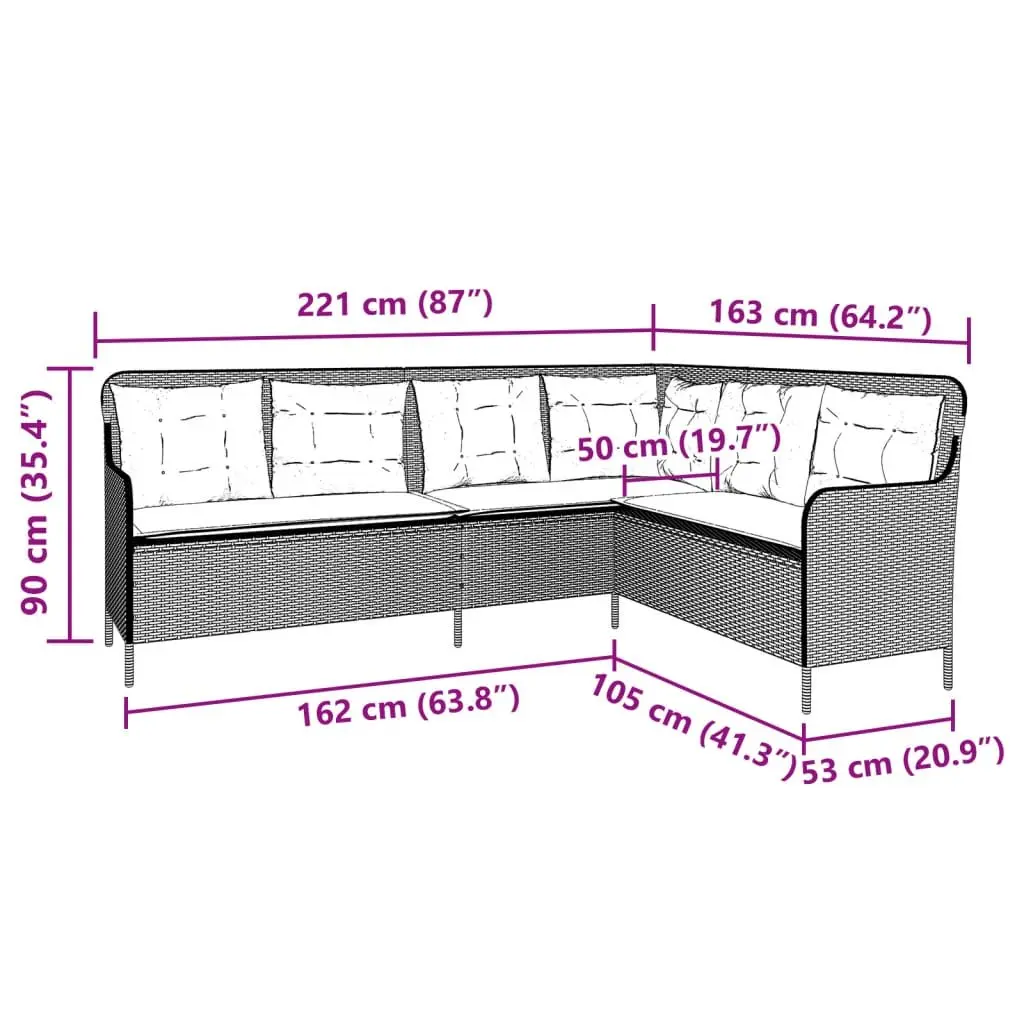 L-Shaped Garden Sofa Outdoor Patio Furniture Grey Poly Rattan with Cushions