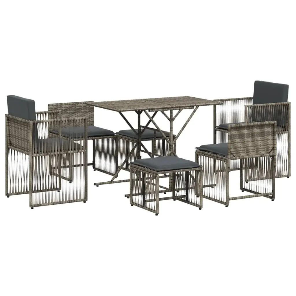 7 Piece Garden Dining Set Outdoor Furniture Grey Poly Rattan Cushions