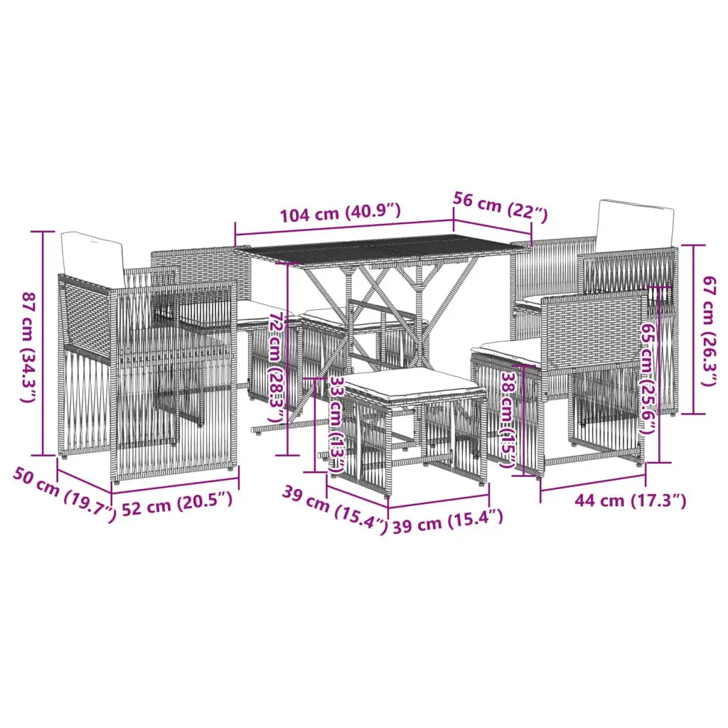 7 Piece Garden Dining Set Outdoor Furniture Grey Poly Rattan Cushions