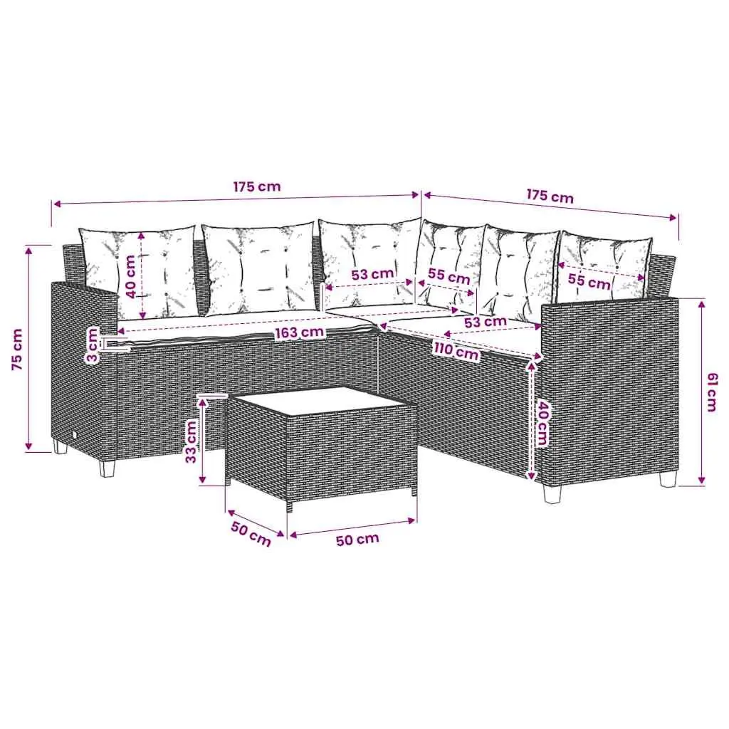 L-Shaped Garden Sofa Set Grey Outdoor Patio Furniture with Table