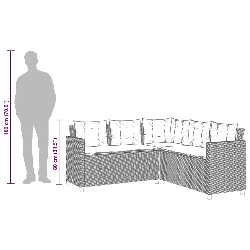 L-Shaped Garden Sofa Set Grey Outdoor Patio Furniture with Table