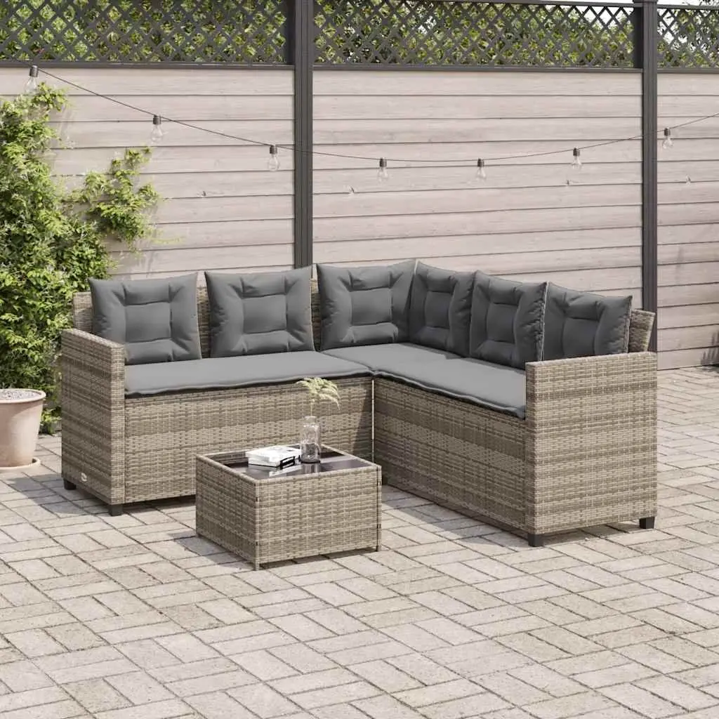L-Shaped Garden Sofa Set Grey Outdoor Patio Furniture with Table