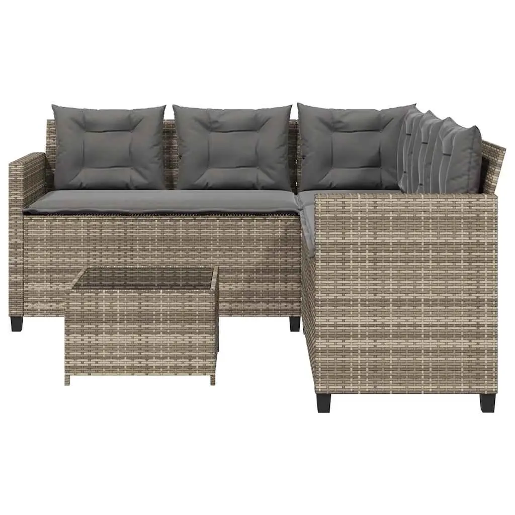 L-Shaped Garden Sofa Set Grey Outdoor Patio Furniture with Table