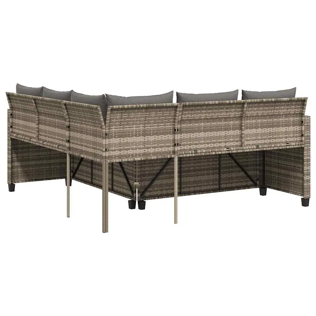 L-Shaped Garden Sofa Set Grey Outdoor Patio Furniture with Table