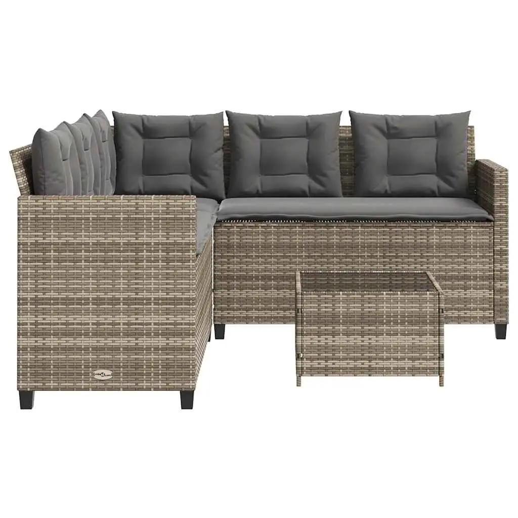 L-Shaped Garden Sofa Set Grey Outdoor Patio Furniture with Table