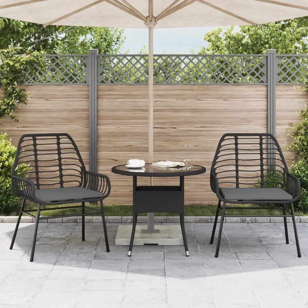 Outdoor Garden Chairs Padded Cushions 2 Piece Black Poly Rattan Seating