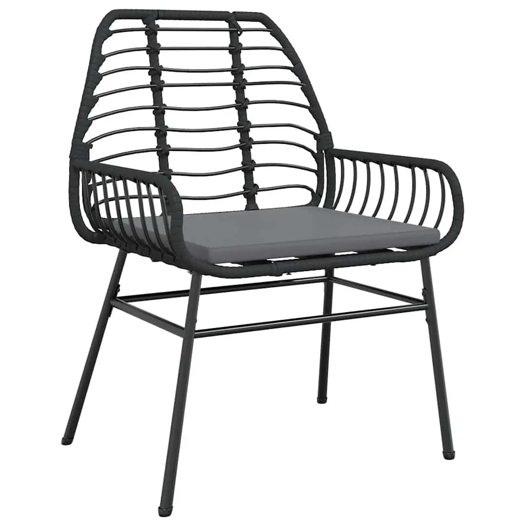 Outdoor Garden Chairs Padded Cushions 2 Piece Black Poly Rattan Seating