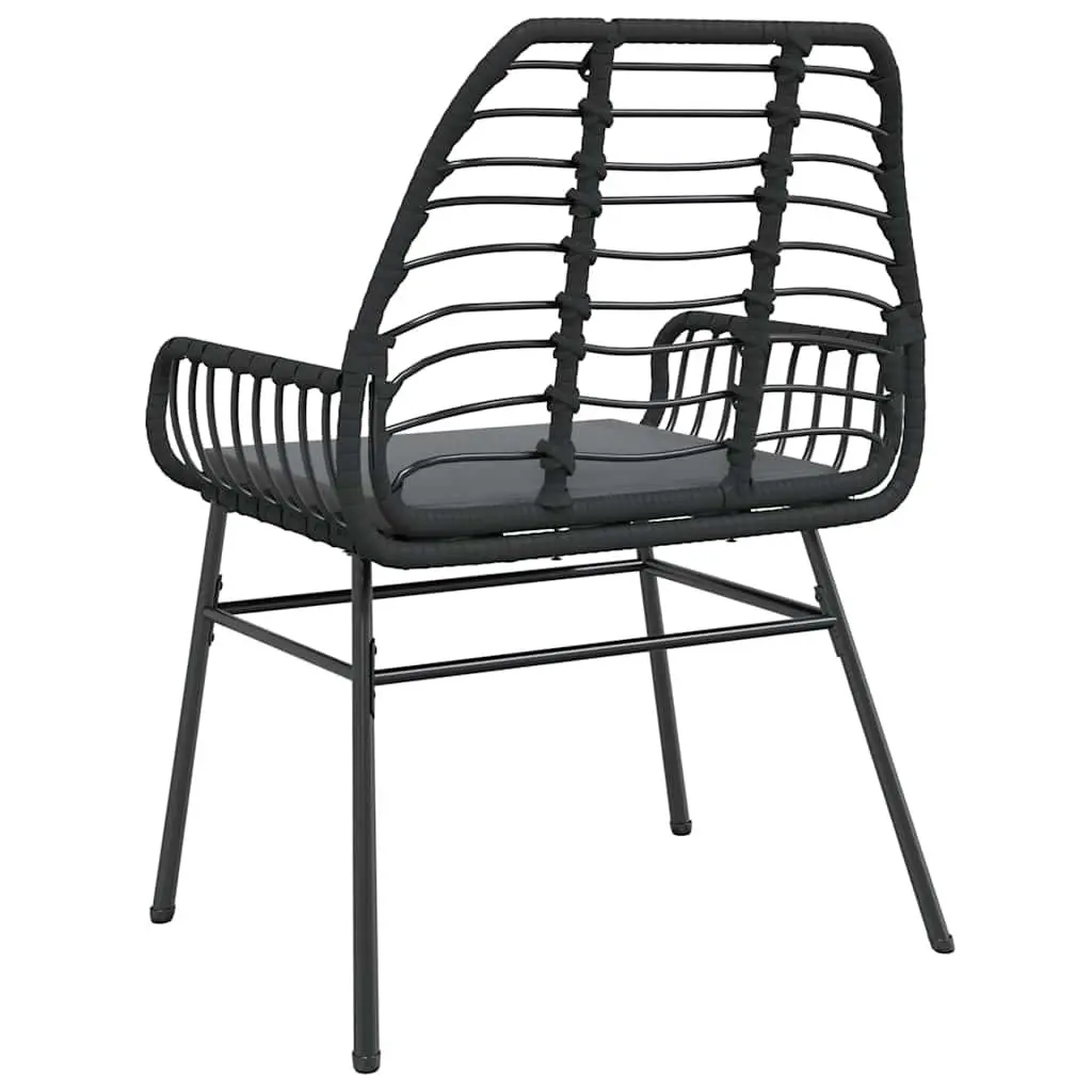 Outdoor Garden Chairs Padded Cushions 2 Piece Black Poly Rattan Seating
