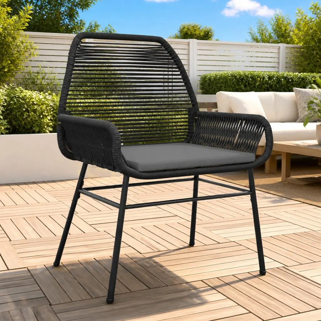 Garden Chairs Outdoor Seating 2 Piece Black Poly Rattan