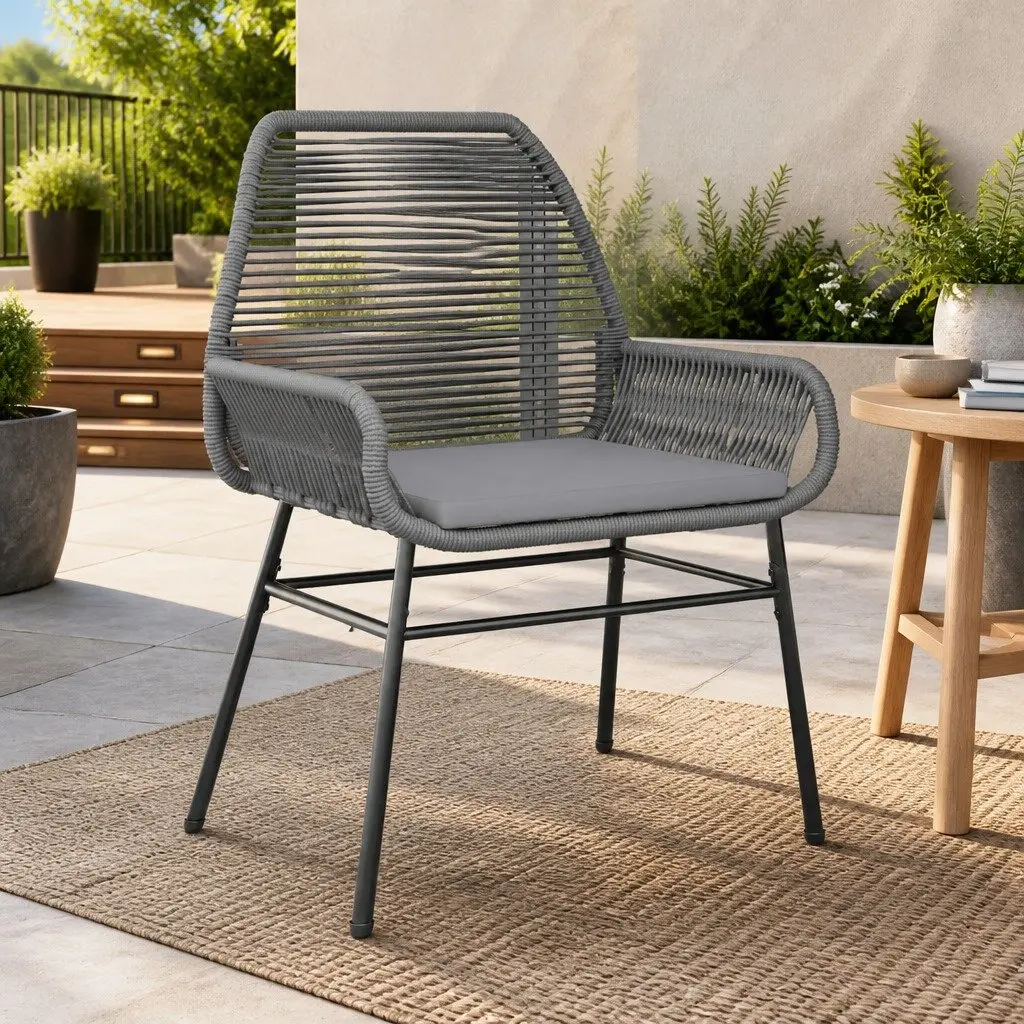 Outdoor Garden Chairs Set 2 pcs Cushions Grey Poly Rattan Seating