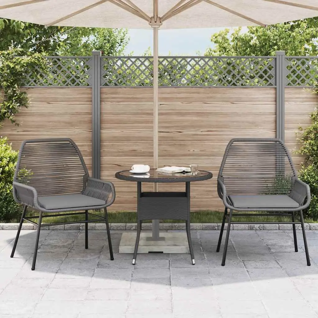 Outdoor Garden Chairs Set 2 pcs Cushions Grey Poly Rattan Seating