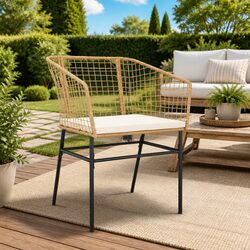 Outdoor Garden Chairs 2 pcs Brown Poly Rattan with Cushions Backrest Armrests