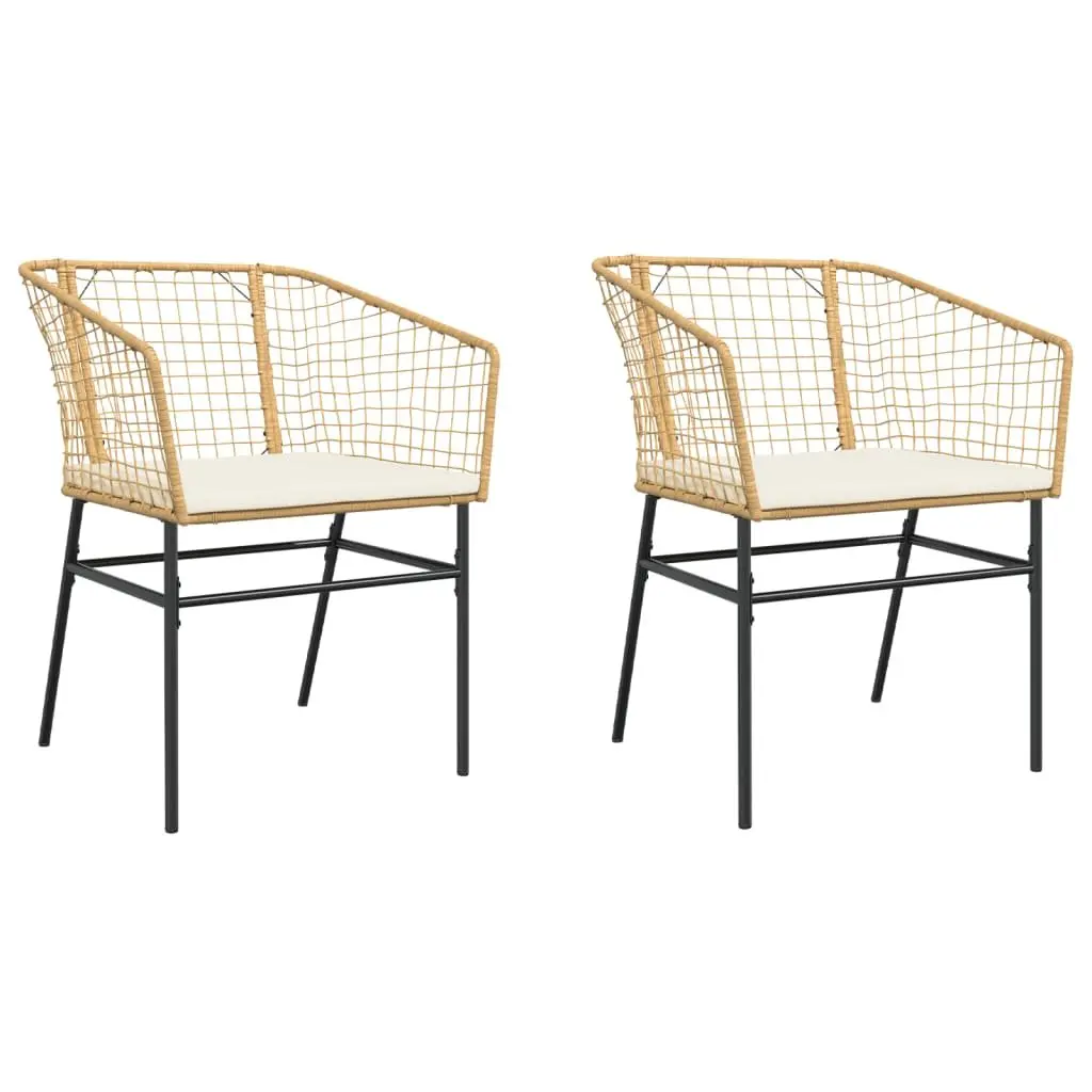 Outdoor Garden Chairs 2 pcs Brown Poly Rattan with Cushions Backrest Armrests