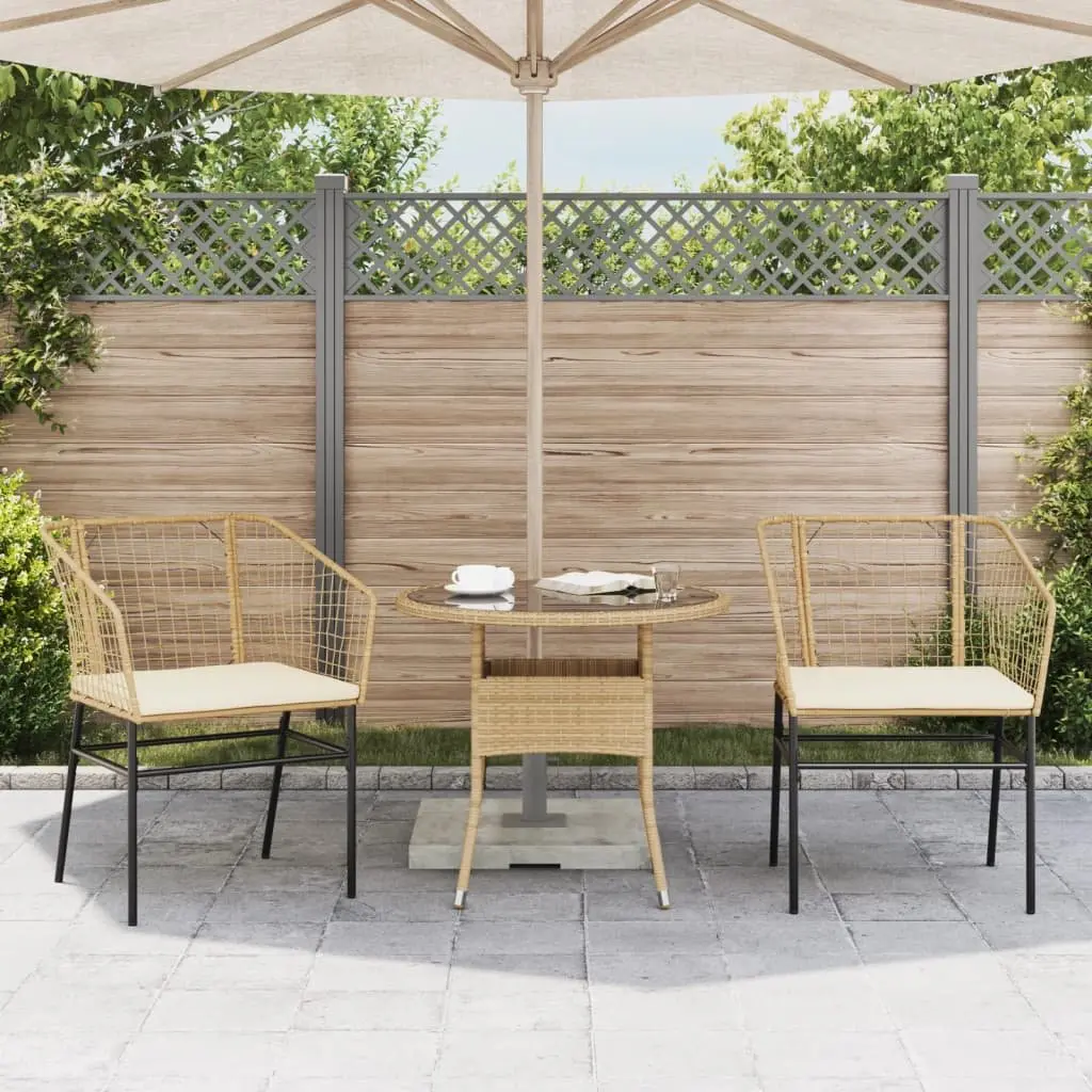 Outdoor Garden Chairs 2 pcs Brown Poly Rattan with Cushions Backrest Armrests