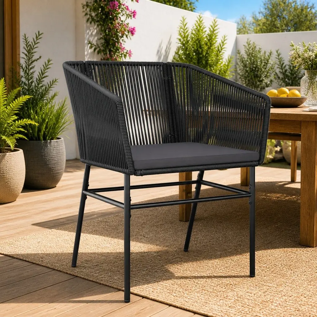 Outdoor Garden Chairs Set 2 pcs with Cushions Black Poly Rattan Seating