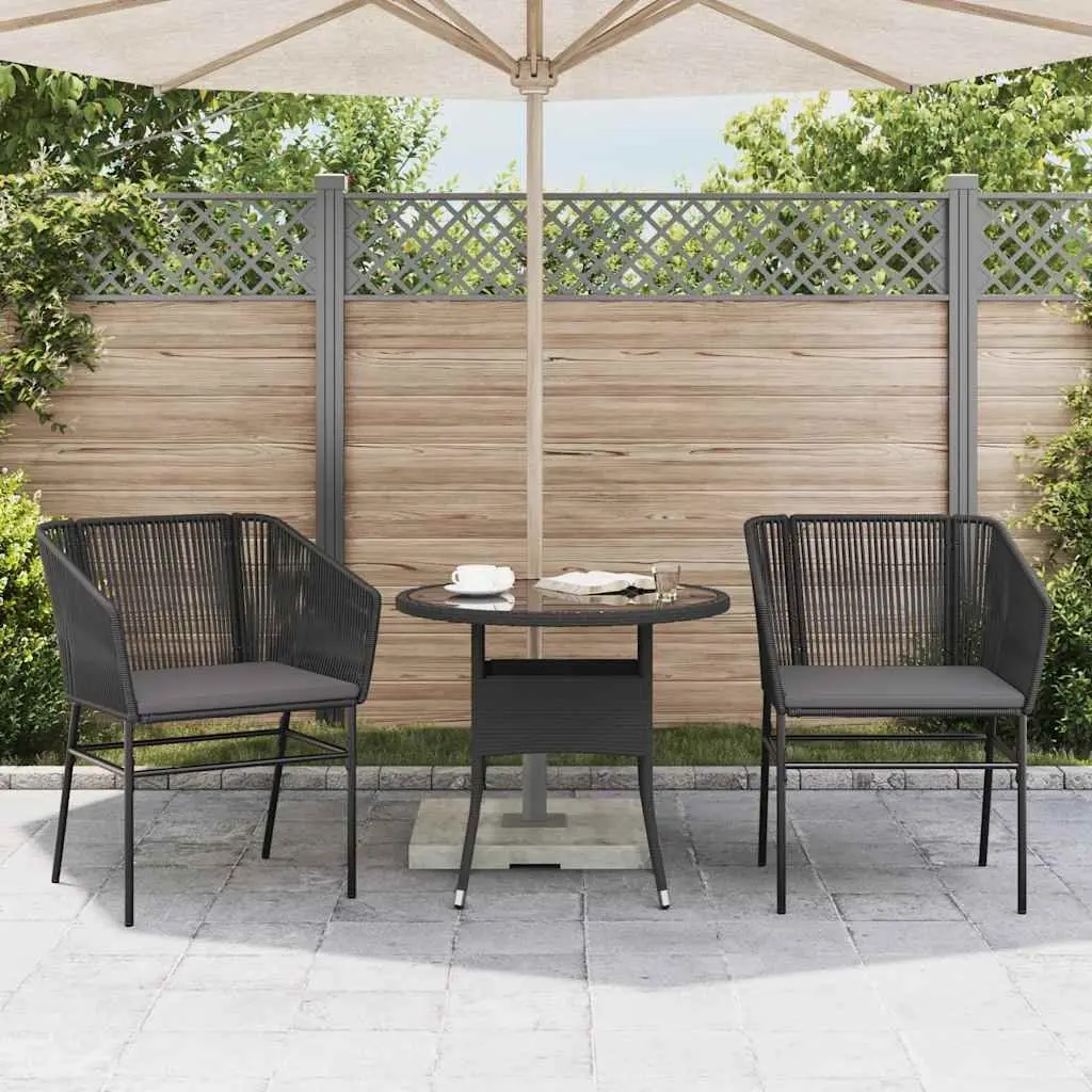 Outdoor Garden Chairs Set 2 pcs with Cushions Black Poly Rattan Seating
