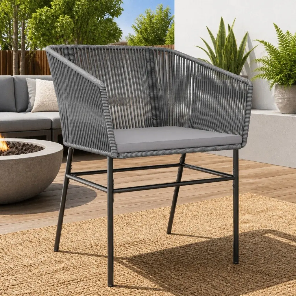 Outdoor Garden Chairs Set 2 Pieces Grey Poly Rattan Cushioned Seating