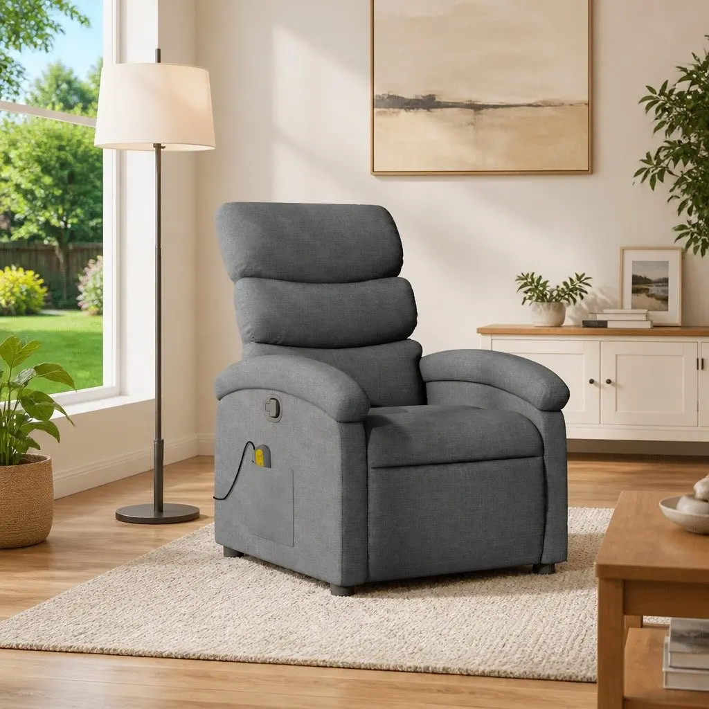 Massage Recliner Chair Manual Recline Vibration Lounger Grey Fabric