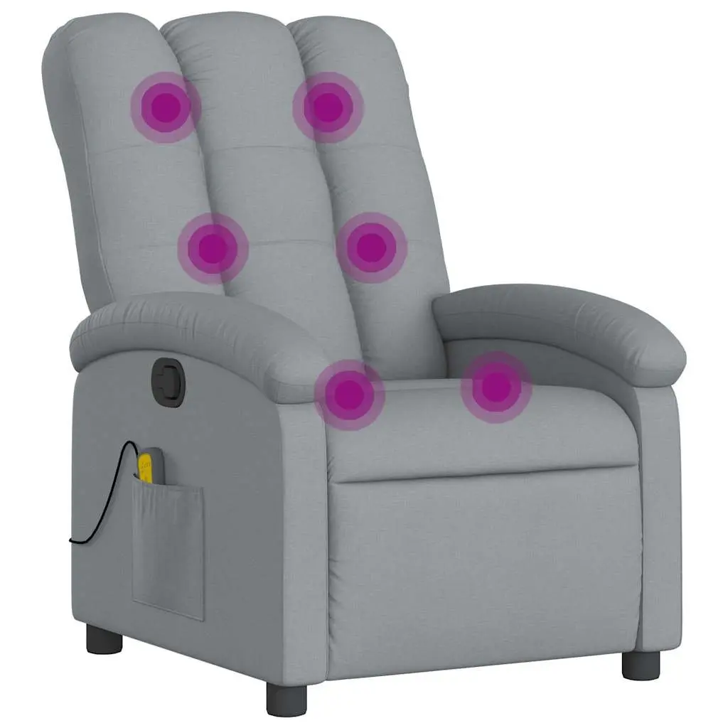 Recliner Chair Manual Light Grey Fabric 6 Vibration Points for Massage