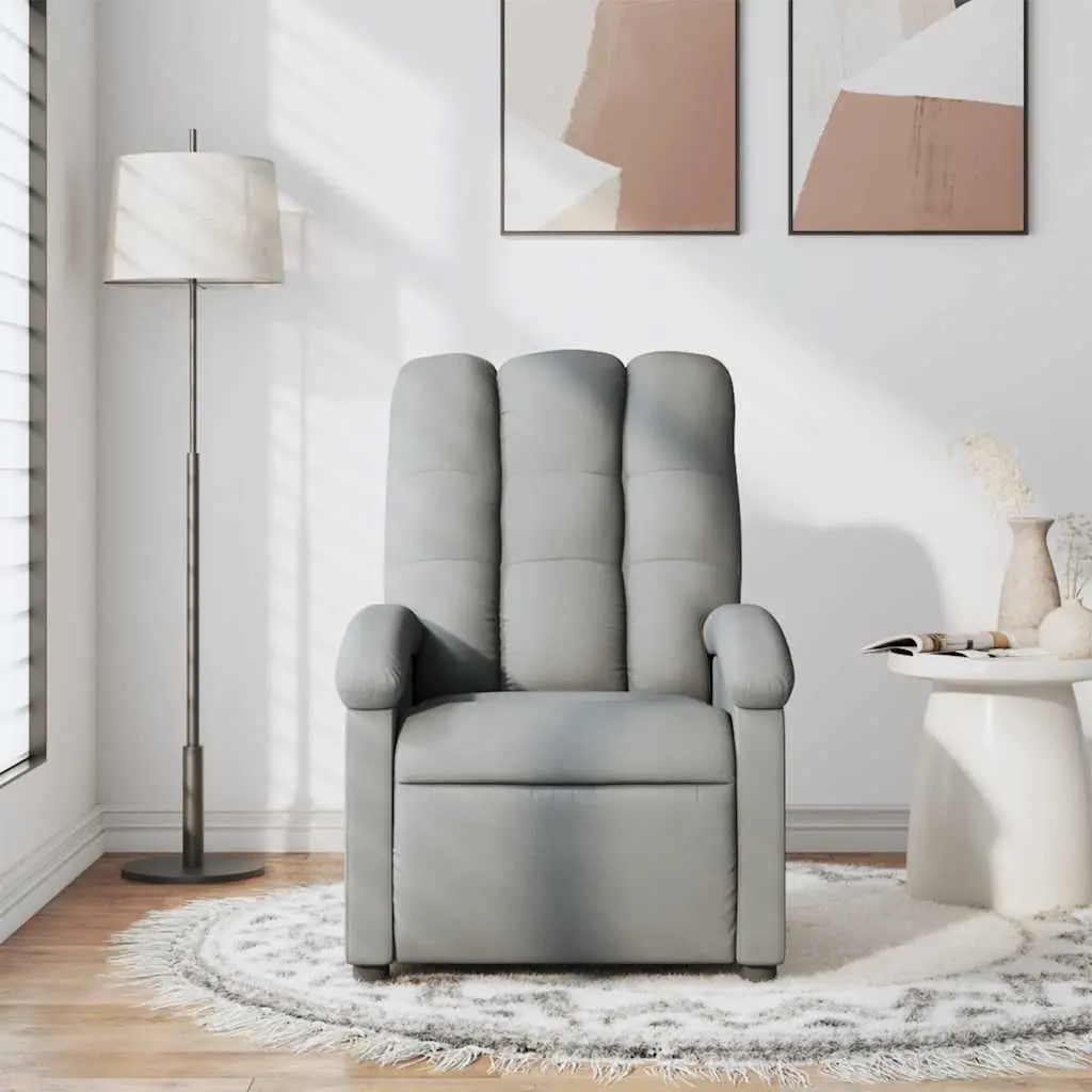 Recliner Chair Manual Light Grey Fabric 6 Vibration Points for Massage