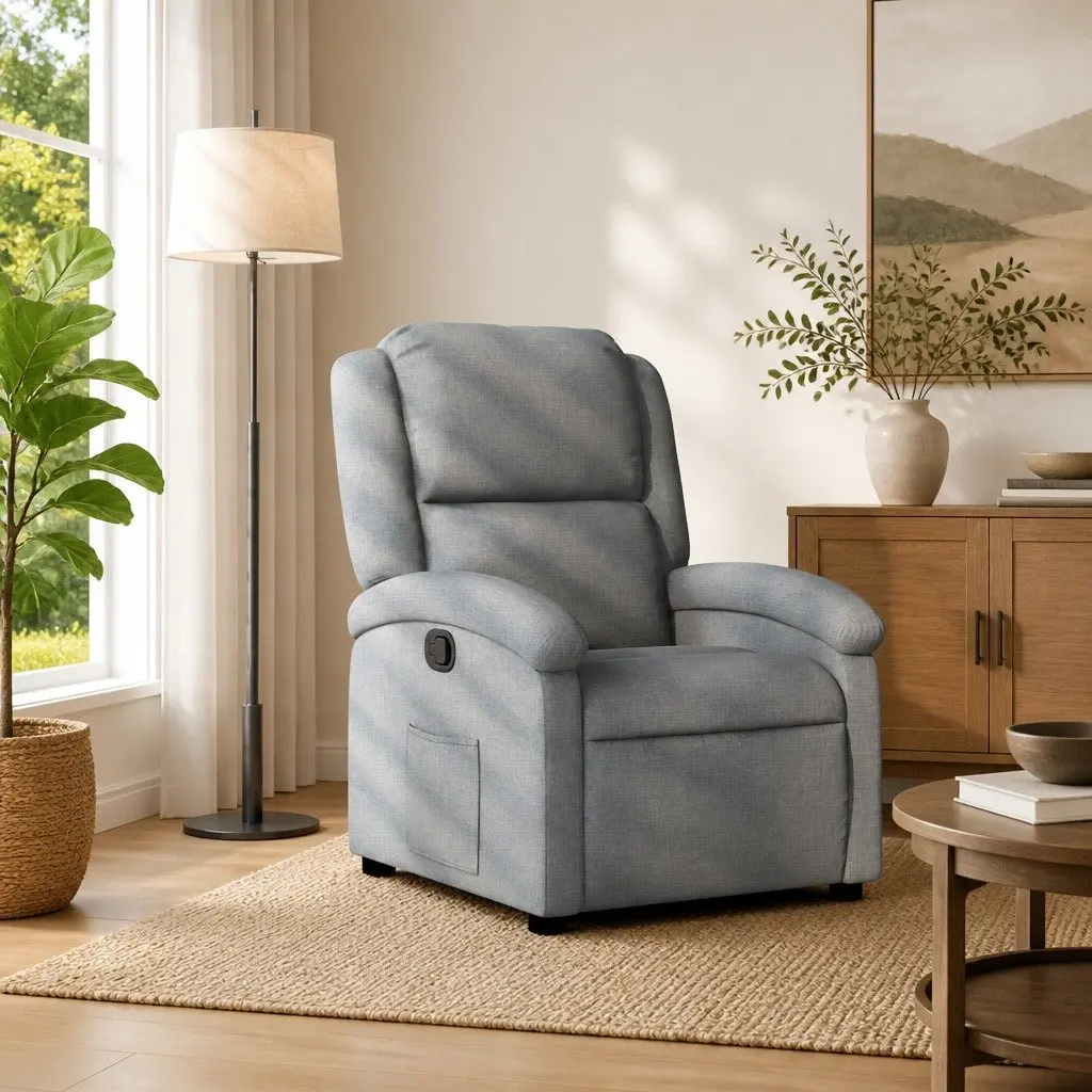 Recliner Chair Manual Reclining Armchair Grey Fabric Adjustable Seat