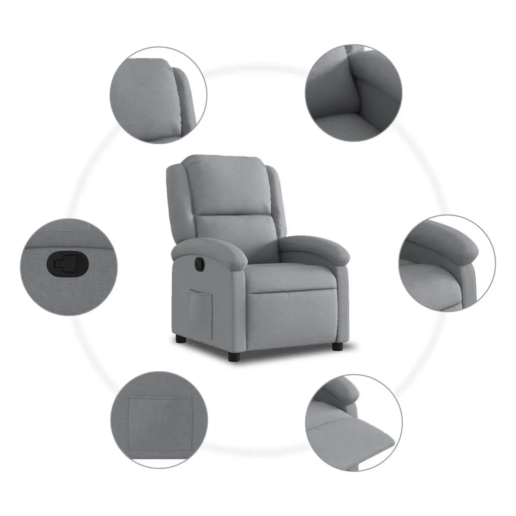 Recliner Chair Manual Reclining Armchair Grey Fabric Adjustable Seat
