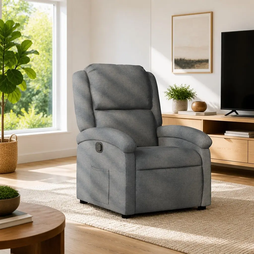Recliner Chair Manual Recline Armchair Grey Fabric Lounge Seat