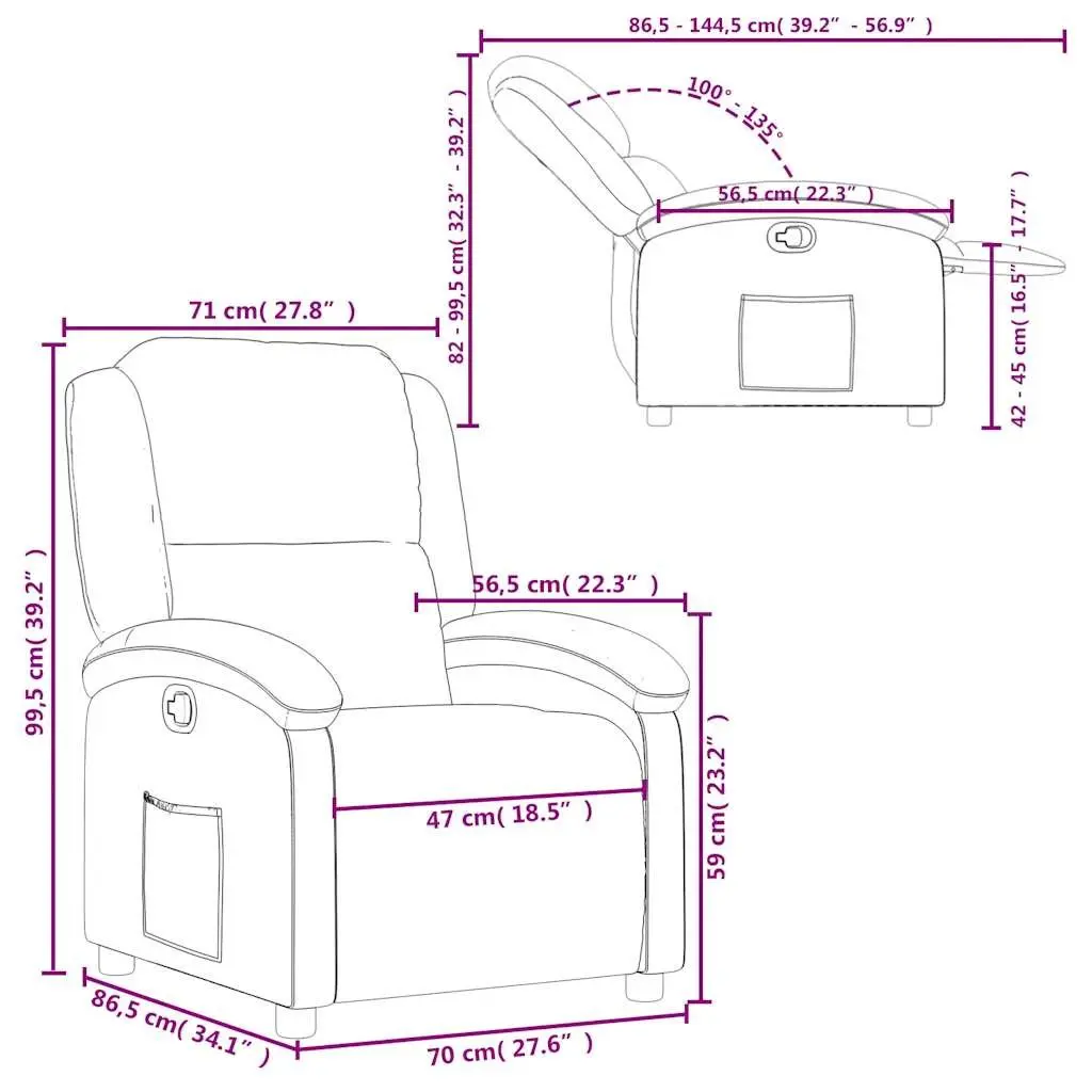 Recliner Chair Manual Recline Armchair Grey Fabric Lounge Seat