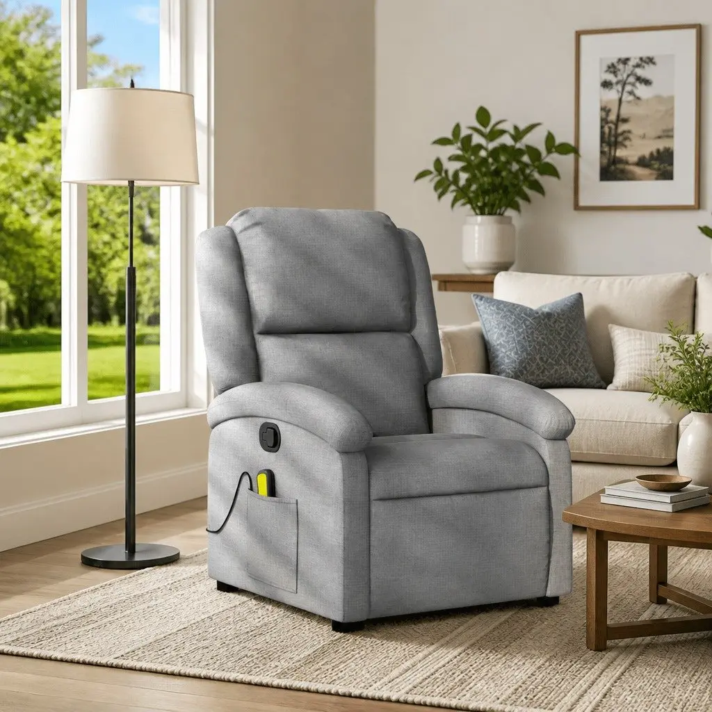 Massage Recliner Chair Manual Reclining Light Grey Fabric 6 Vibration Points
