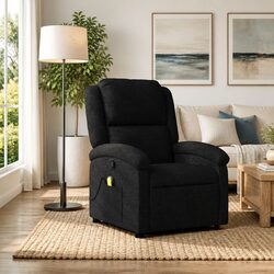 Massage Recliner Chair Black Fabric Manual Recline 6 Point Vibration Armchair