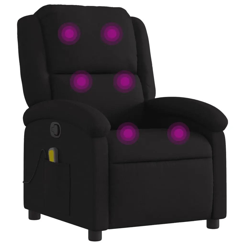 Recliner Chair Manual Massage Black Fabric 6 Vibration Points Adjustable Backrest