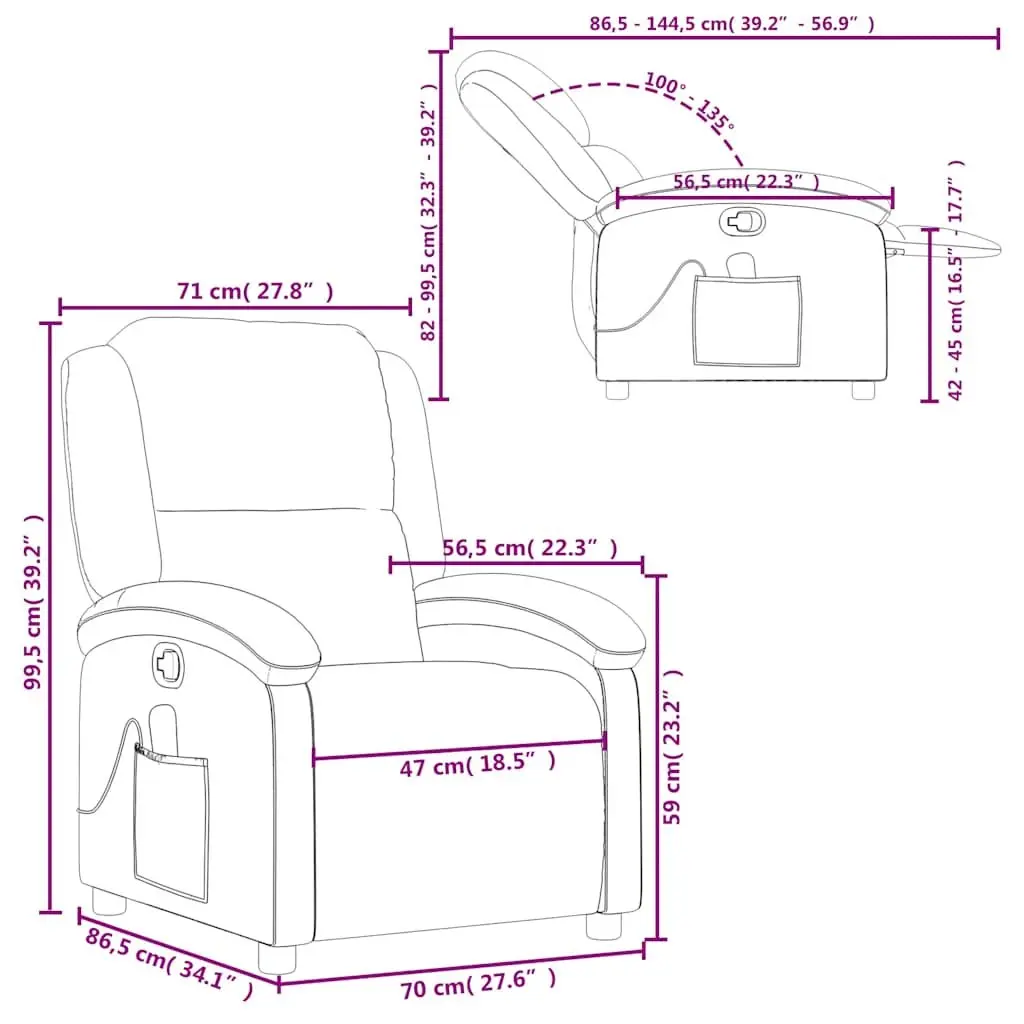 Recliner Chair Manual Massage Black Fabric 6 Vibration Points Adjustable Backrest