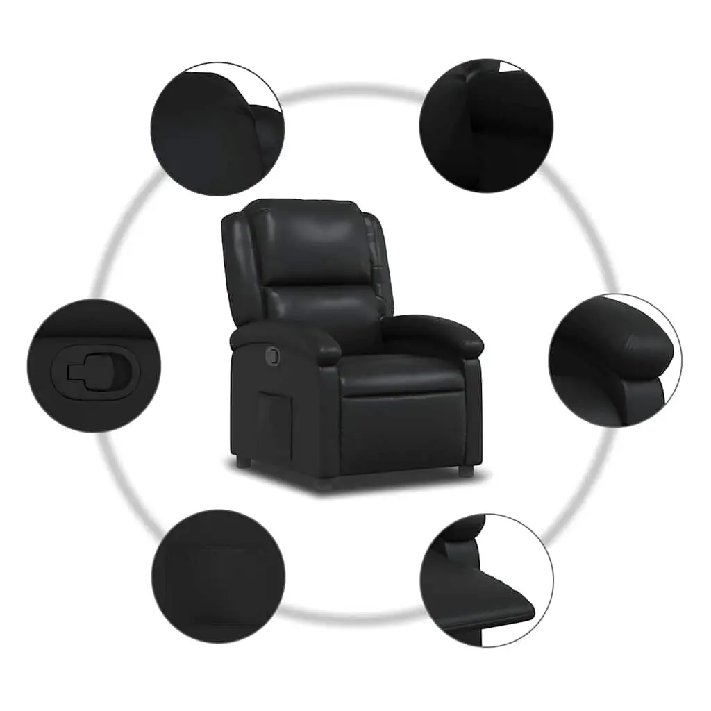 Recliner Chair Manual Reclining Black Faux Leather Lounge Seat