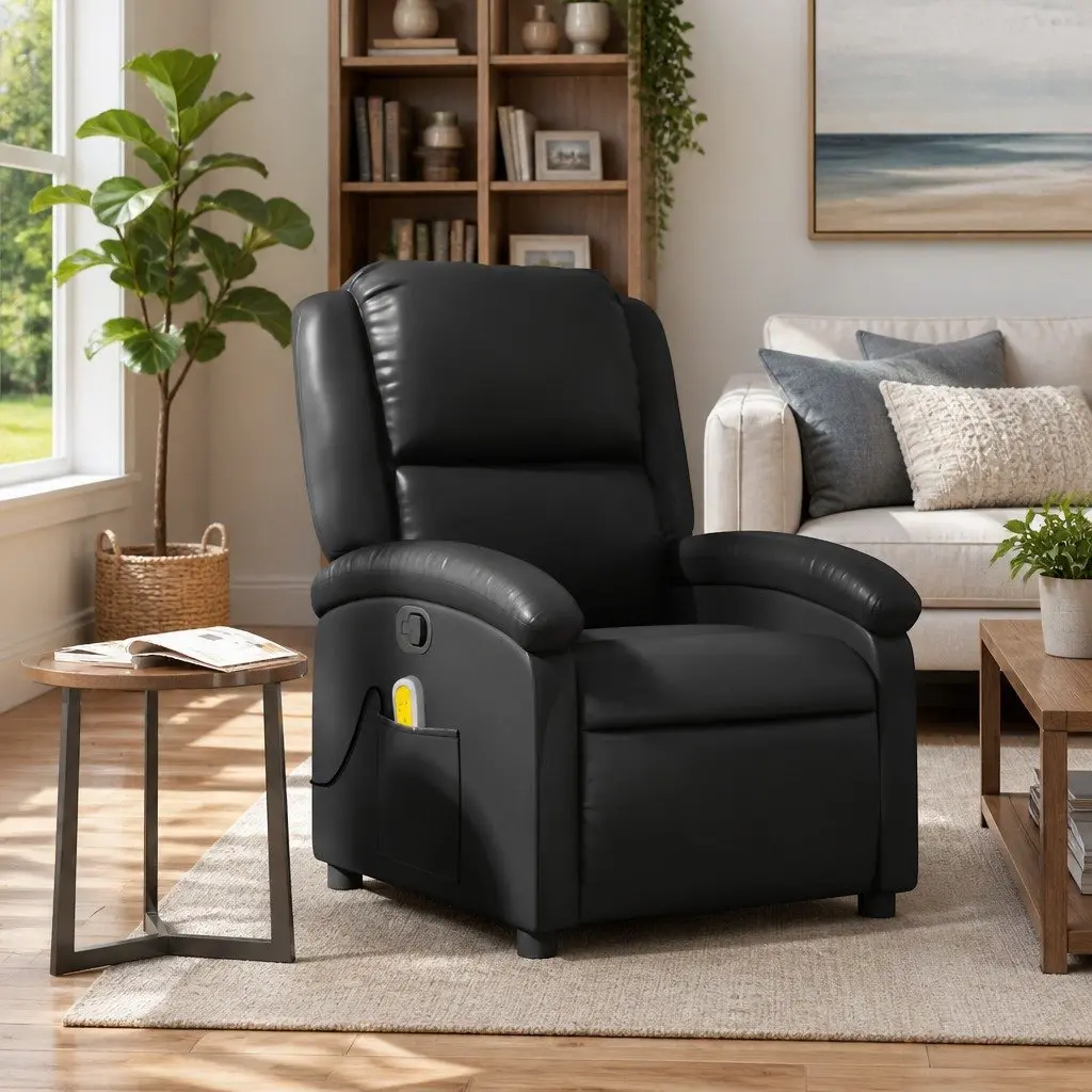 Massage Recliner Chair Manual Reclining Vibration Black Faux Leather