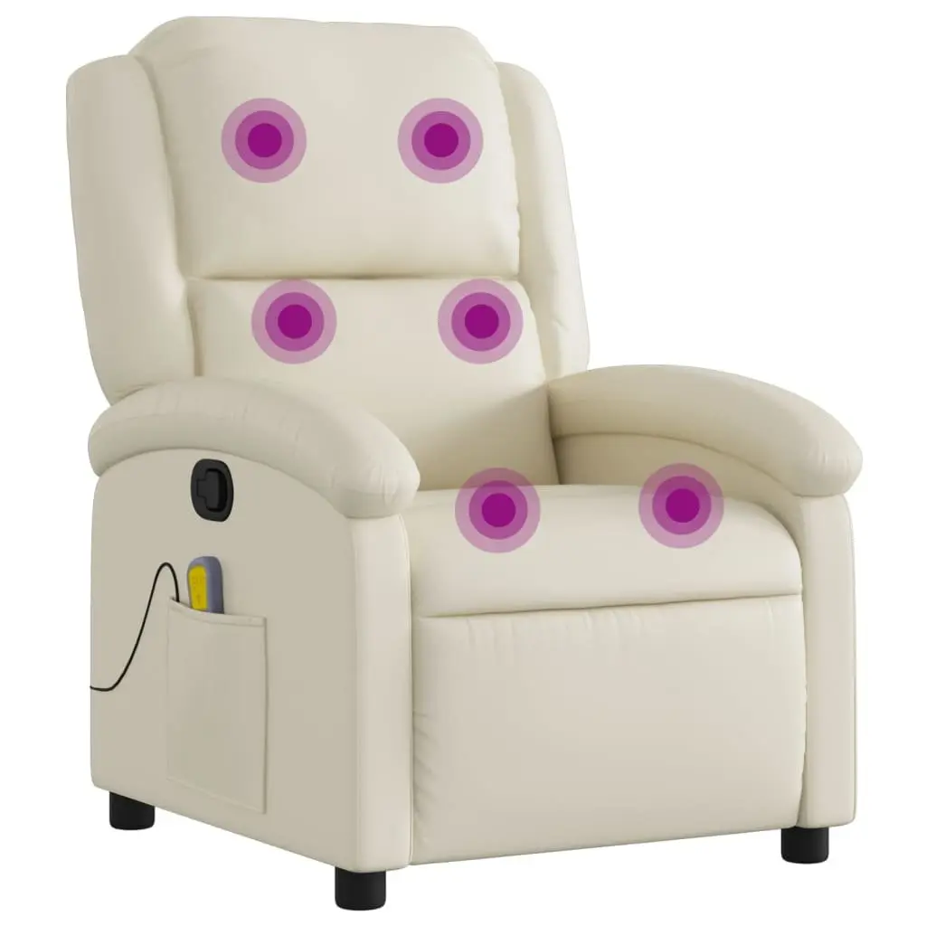 Massage Recliner Chair Cream Faux Leather Manual Recline Armchair with Vibration