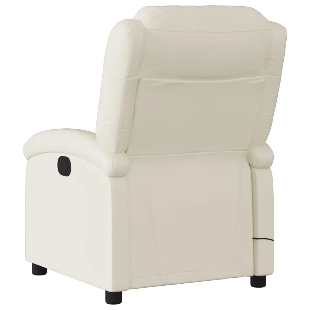 Massage Recliner Chair Cream Faux Leather Manual Recline Armchair with Vibration