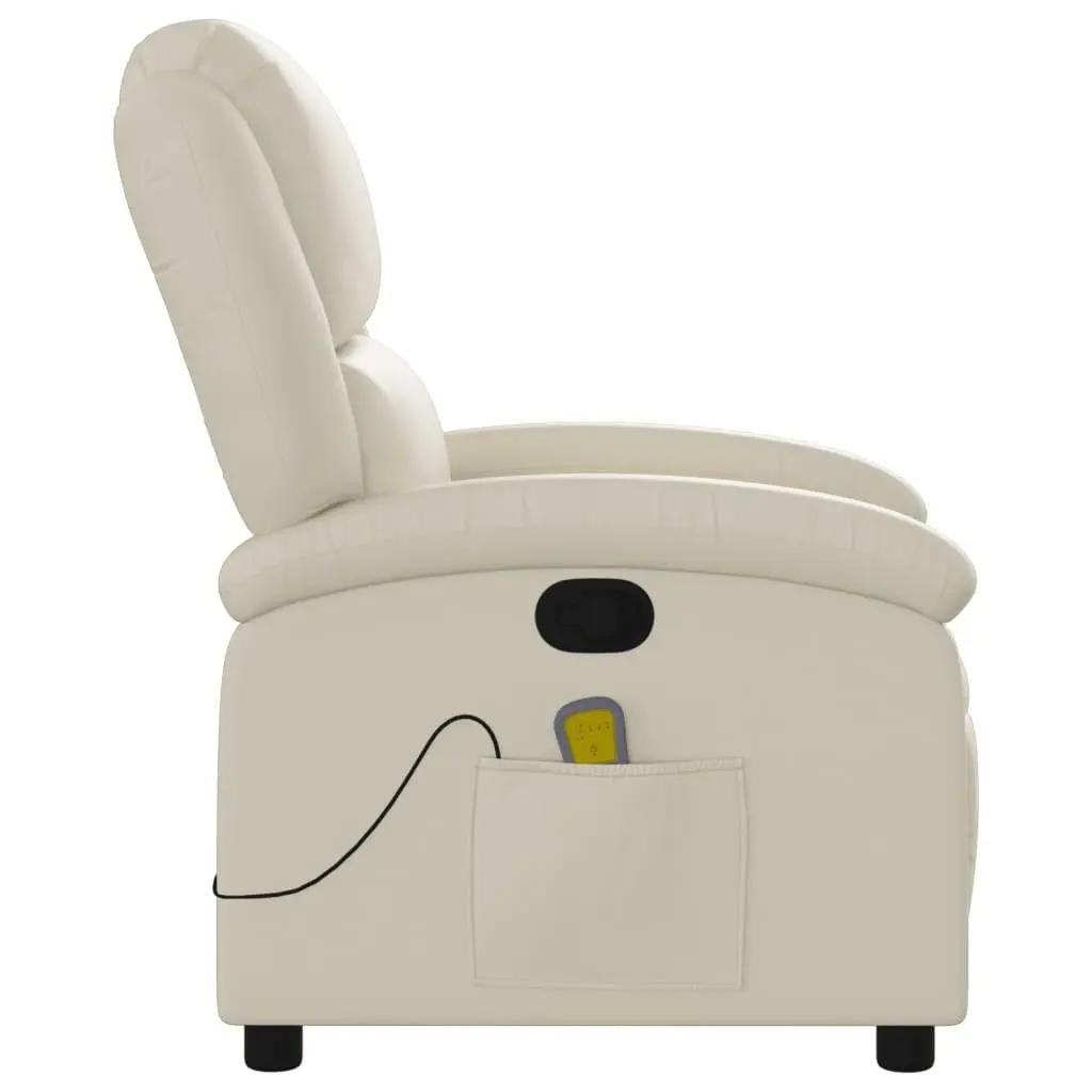 Massage Recliner Chair Cream Faux Leather Manual Recline Armchair with Vibration