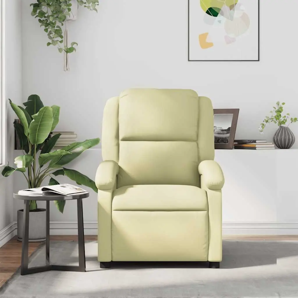 Recliner Armchair Manual Reclining Function Cream Real Leather Comfortable
