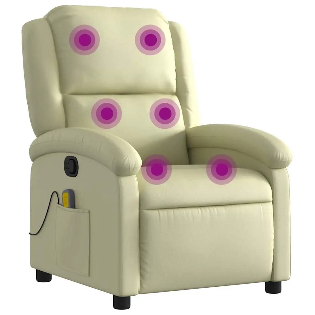 Manual Recline Massage Chair Cream Real Leather with Vibration 6 Points