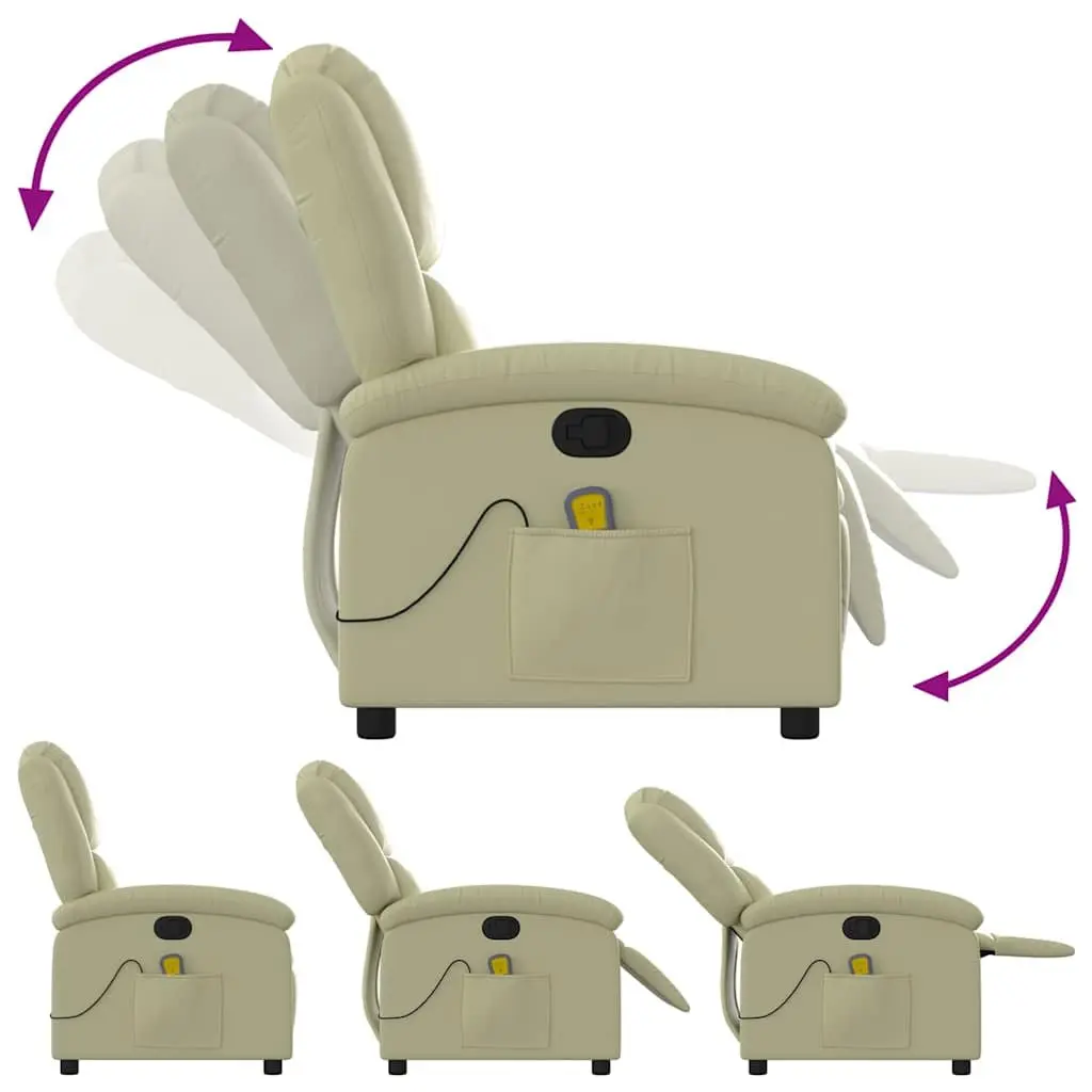 Manual Recline Massage Chair Cream Real Leather with Vibration 6 Points
