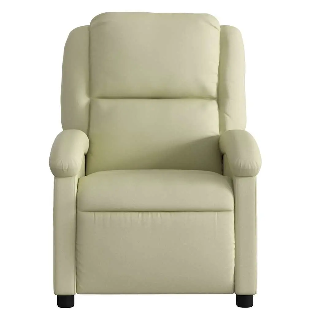 Manual Recline Massage Chair Cream Real Leather with Vibration 6 Points