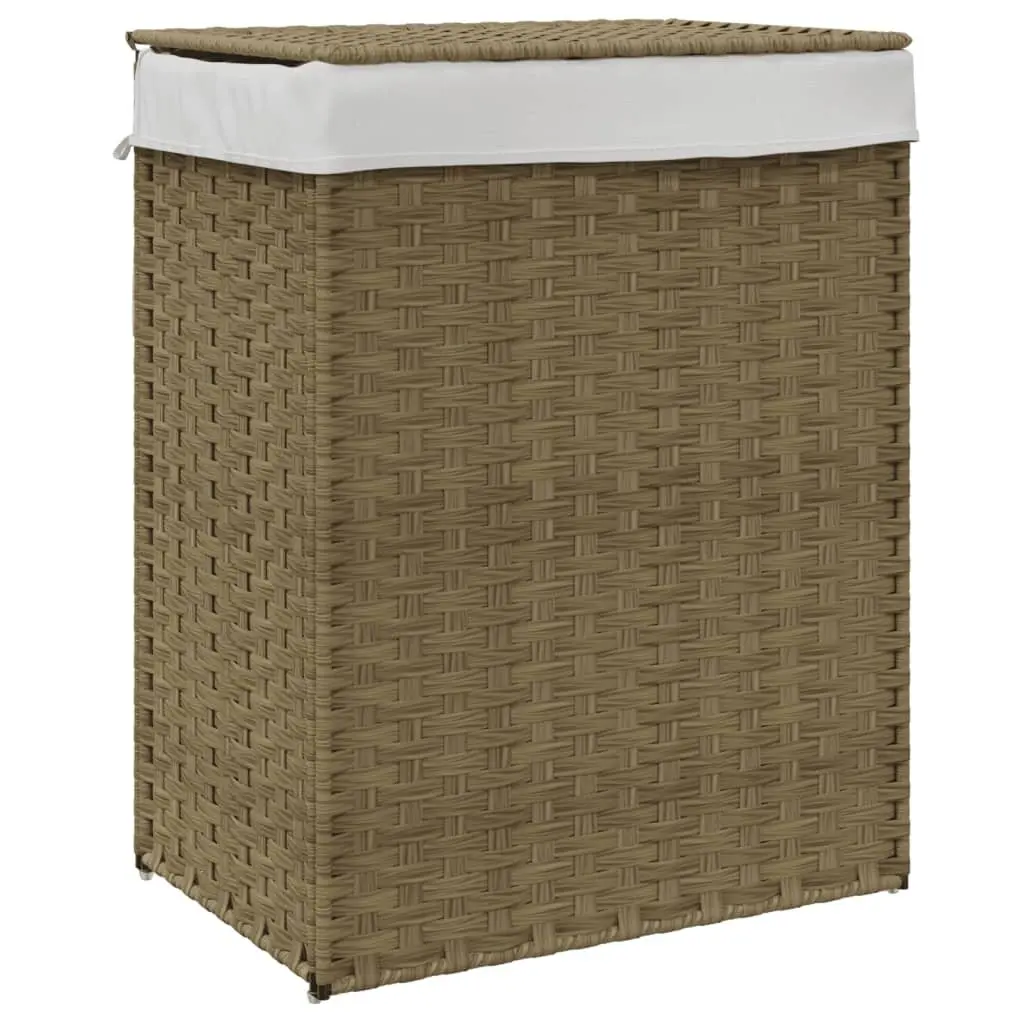 Laundry Basket with Lid Brown Poly Rattan Household Storage Foldable Design