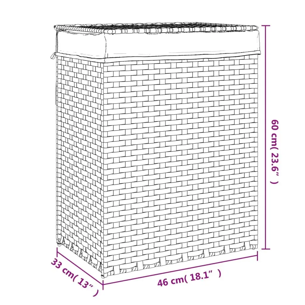 Laundry Basket with Lid Brown Poly Rattan Household Storage Foldable Design